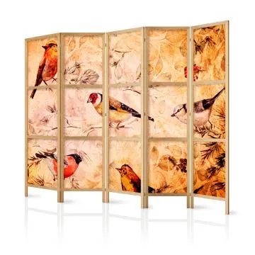 Parawan japoński Zwierzęta 225x172 cm 5-częściowy beżowy