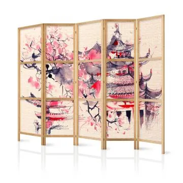 Parawan japoński Orient 225x172 cm 5-częściowy beżowy