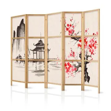 Parawan japoński Orient 225x172 cm 5-częściowy beżowy