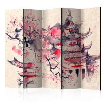 Parawan jednostronny Orient 225x172 cm 5-częściowy beżowy