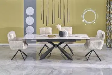 Stół rozkładany LUCIANO 180(230)x90 biały marmur/czarny