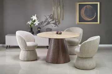 Stół okrągły PIREUS 120x120 trawertyn/orzech&nbsp;