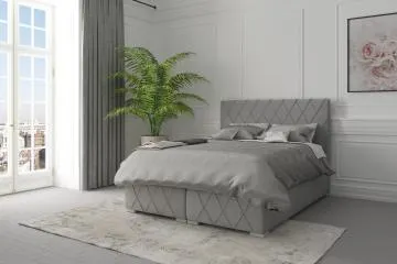 Łóżko kontynentalne AVELA 140x200 szare velvet z pojemnikiem