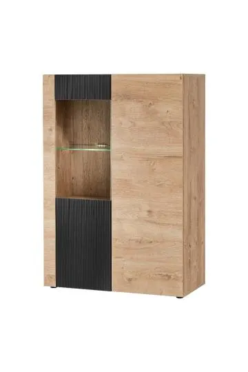 Witryna niska ARON LED 90cm dąb ribbeck/czarny mat