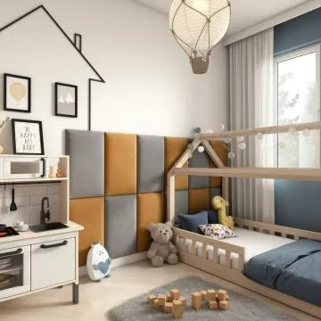 Zestaw 12 paneli tapicerowanych QUADRATTA 180x100 żółty/jasnoszary