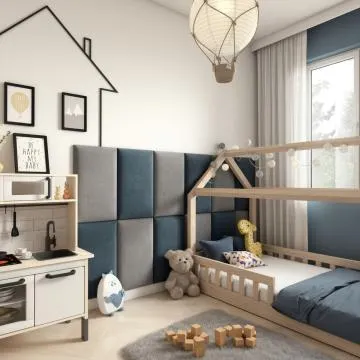 Zestaw 12 paneli tapicerowanych QUADRATTA 180x100 morski/jasnoszary