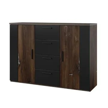 Komoda SIGMA 2D4S 132cm dąb flagstaff srebrny/czarny mat z szufladami