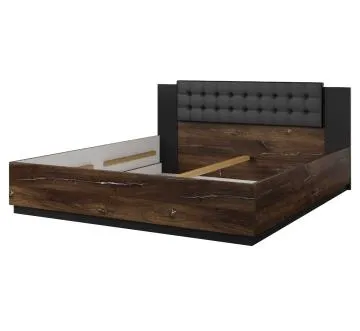 Łóżko SIGMA 180x200 dąb flagstaff srebrny/czarny mat z tapicerowanym zagłówkiem