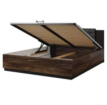 Łóżko SIGMA 160x200 dąb flagstaff srebrny/czarny mat z pojemnikiem
