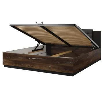 Łóżko SIGMA 180x200 dąb flagstaff srebrny/czarny mat z pojemnikiem