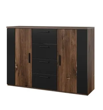 Komoda SIGMA 2D4S 132cm dąb flagstaff miedziany/czarny mat z szufladami