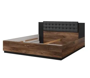 Łóżko SIGMA 180x200 dąb flagstaff miedziany/czarny mat z tapicerowanym zagłówkiem