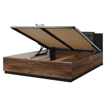 Łóżko SIGMA 160x200 dąb flagstaff miedziany/czarny mat z pojemnikiem