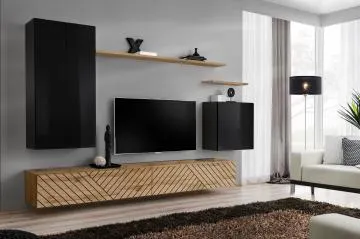 Meblościanka SWITCH LAMEL II czarna/dąb wotan