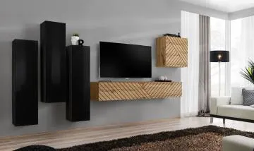 Meblościanka SWITCH LAMEL III czarna/dąb wotan