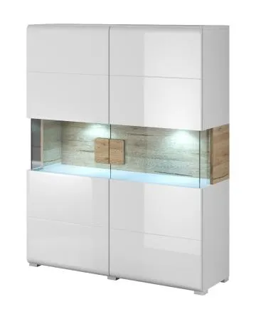 Komoda wysoka TOLEDO 2D 122 biała połysk/dąb san remo