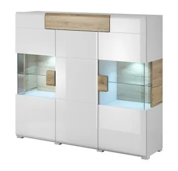 Komoda wysoka TOLEDO 3D1S 147 biała połysk/dąb san remo