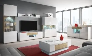 Szafka RTV TOLEDO 2D4S 208 biała połysk/dąb san remo