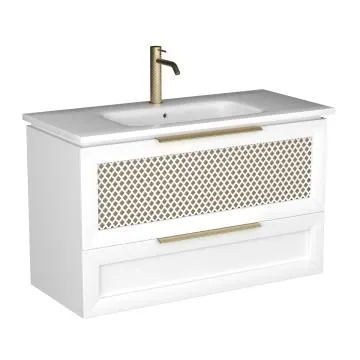 Szafka pod umywalkę CHIC 100 cm biała półmat/złota