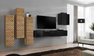 Meblościanka SWITCH LAMEL III dąb wotan/czarna
