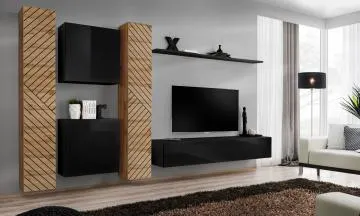Meblościanka SWITCH LAMEL VI czarna/dąb wotan