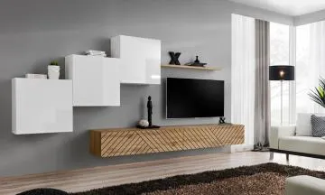 Meblościanka SWITCH LAMEL X biała/dąb wotan