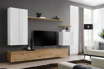 Meblościanka SWITCH LAMEL II biała/dąb wotan