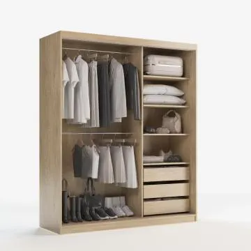 Szafa przesuwna SELLY BOX 180cm dąb bielony z szufladami, półkami i drążkami