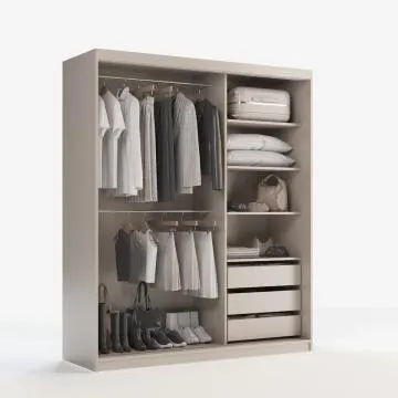 Szafa przesuwna SELLY BOX 180cm kaszmirowa z szufladami, półkami i drążkami