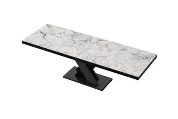 Stół rozkładany XENON LUX 160(256)x89 biały marmur venatino/czarny połysk