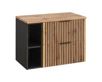 Szafka pod umywalkę nablatową XILO BLACK WOTAN 82 czarna/dąb + regał - zestaw 80 cm z blatem