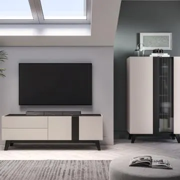 Szafka RTV FREYA 05 1D2S 160 kaszmirowa/czarna