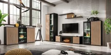 Szafka RTV CAMERON 160 hickory jackson/czarna z biokominkiem